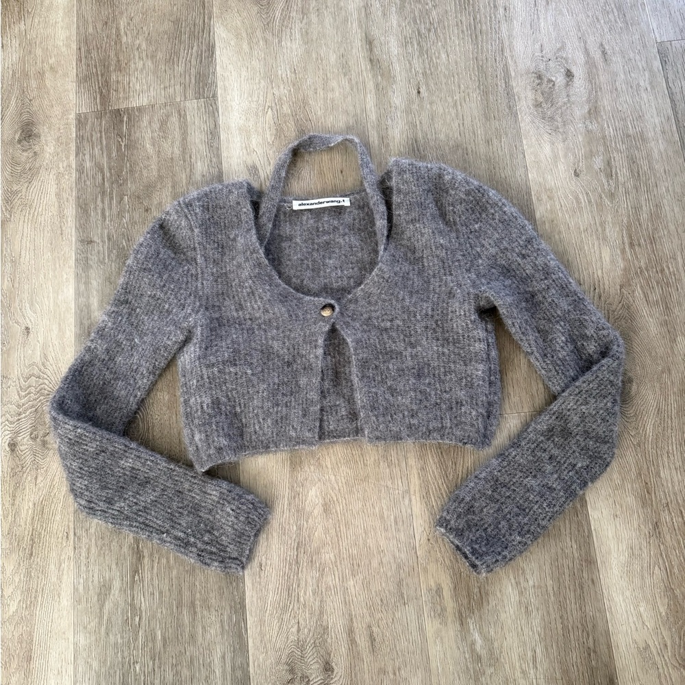 Alexander Wang Gray Cropped Knit Cardigan